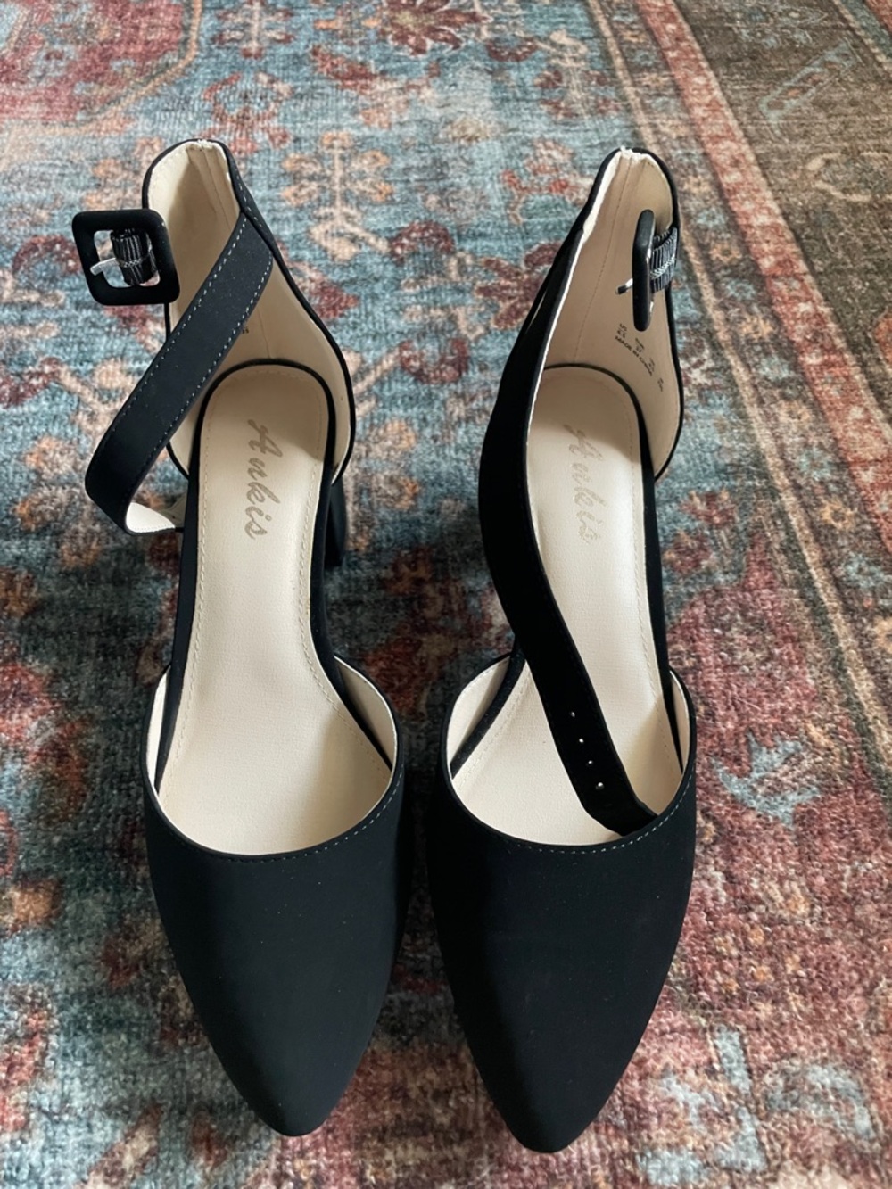 Ankle-Strap Pointed Toe Pumps in Black by